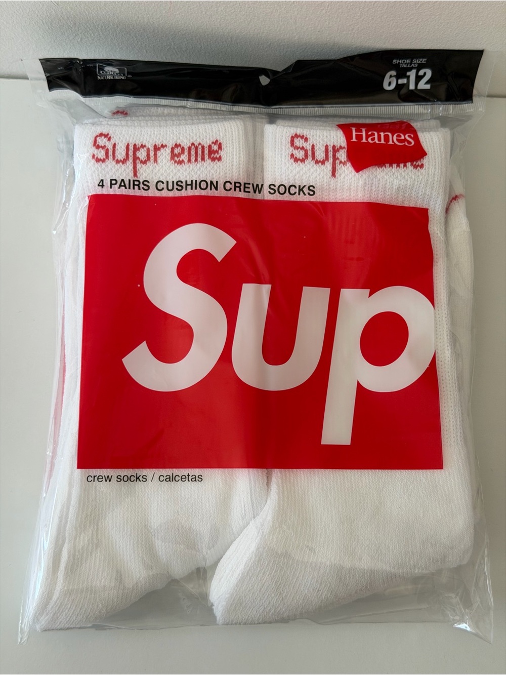Supreme socks White Crew Socks with Red Supreme Logo 4 Pairs FAST FREE SHIPPING